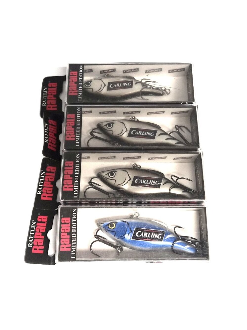 VTG Carling Rapala Rattlin' Rap Lot of 4 NIB Finland Fishing Lures Breweriana
